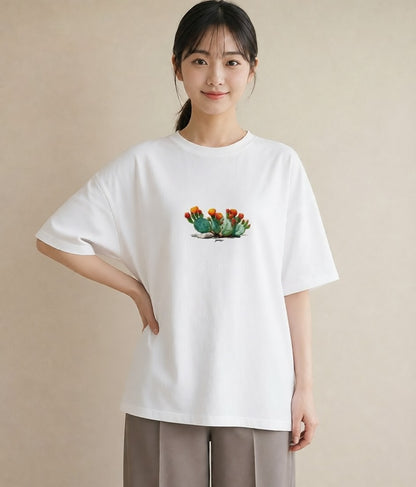 デザインTシャツ レディース サボテン 植物 ボタニカル イラスト ガーリー 夏コーデ 通学 白T