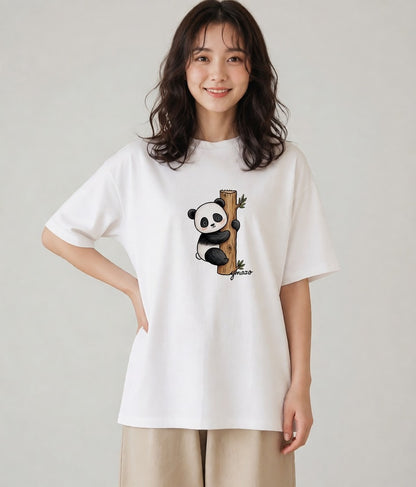 デザインTシャツ レディース レッサーパンダ 動物 アニマル イラスト 手描き風 夏コーデ 通学 白T