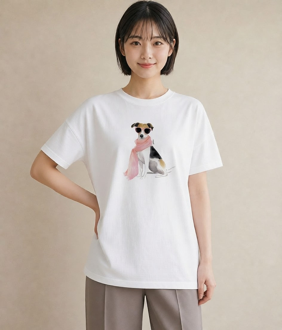 プリントTシャツ レディース 保護犬 犬 いぬ イラスト ヴィンテージ風 休日 ペアコーデ 白T