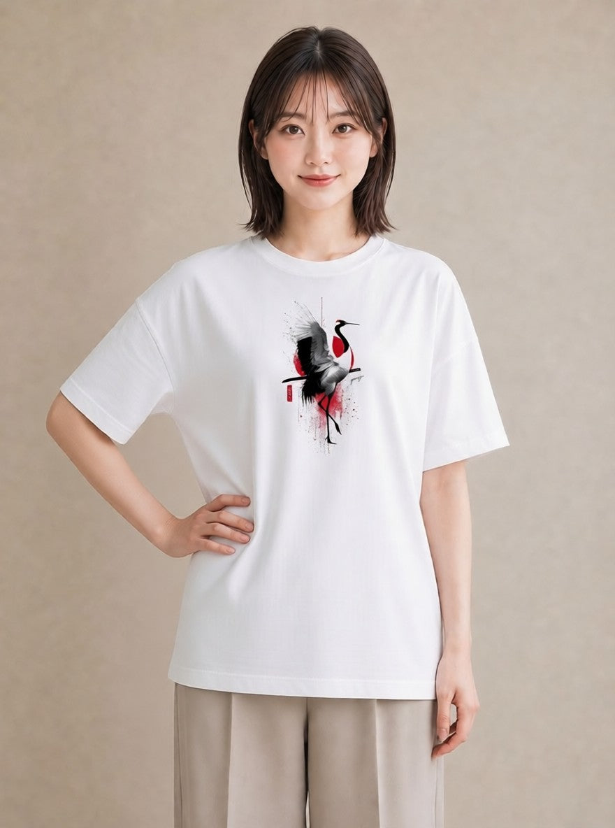 プリントTシャツ レディース 折り鶴 折り紙 ナチュラル アンティーク イラスト シンプル 帰省 ラフ 白T