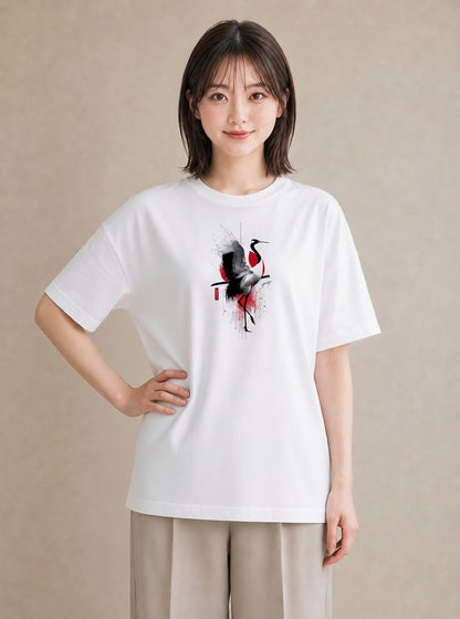 プリントTシャツ レディース 折り鶴 折り紙 ナチュラル アンティーク イラスト シンプル 帰省 ラフ 白T