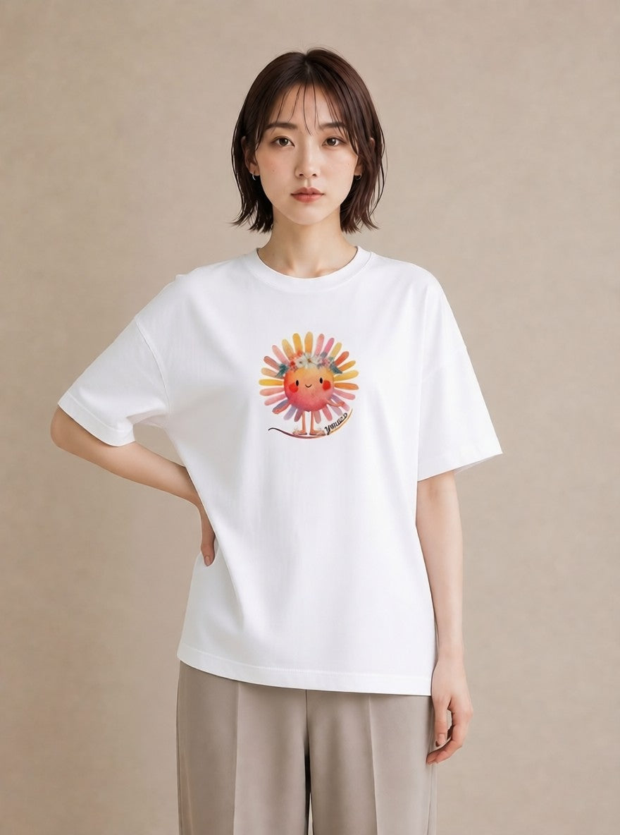 半袖Tシャツ レディース 太陽 星空 宇宙 イラスト シック 通学 誕生日プレゼント 白T