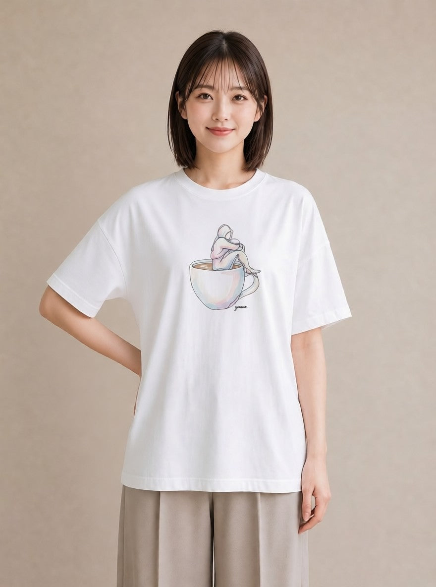 半袖Tシャツ レディース コーヒー カフェ 珈琲 イラスト シック 母の日 ビーチ 白T