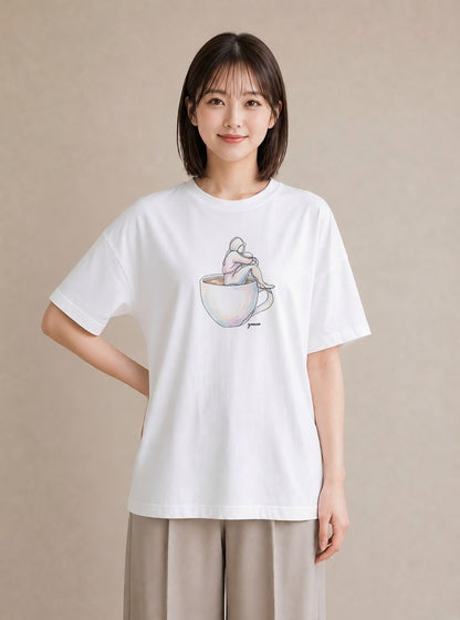 半袖Tシャツ レディース コーヒー カフェ 珈琲 イラスト シック 母の日 ビーチ 白T