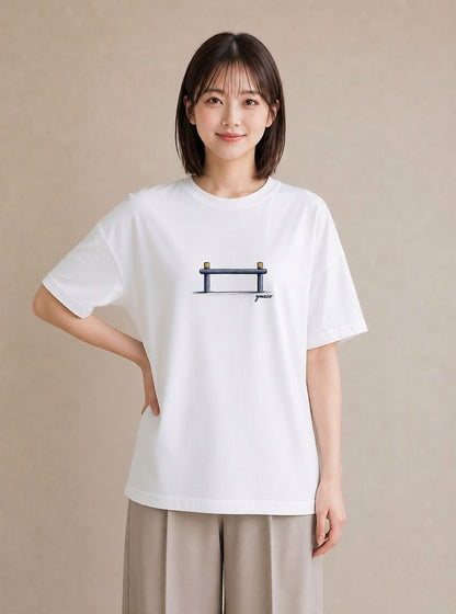 Tシャツ レディース 小川 橋 せせらぎ ナチュラル アンティーク イラスト ポップ ラフ レイヤード 白T