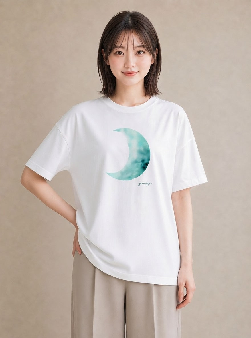 デザインTシャツ レディース 月 星空 宇宙 イラスト ラフ 友達ギフト 部屋着 白T