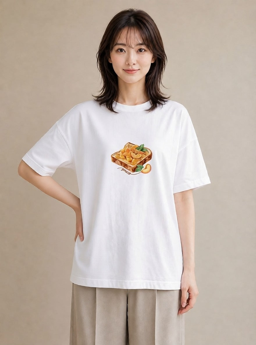 半袖Tシャツ レディース 目玉焼き 食べ物 フード イラスト カフェコーデ 親子 20代 白T