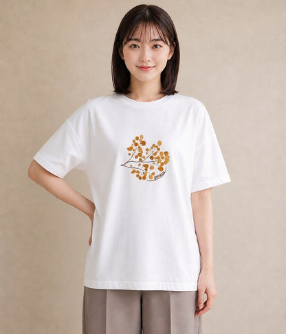 グラフィックTシャツ レディース 落ち葉 植物 ボタニカル イラスト 韓国風 レイヤード 友達ギフト 白T