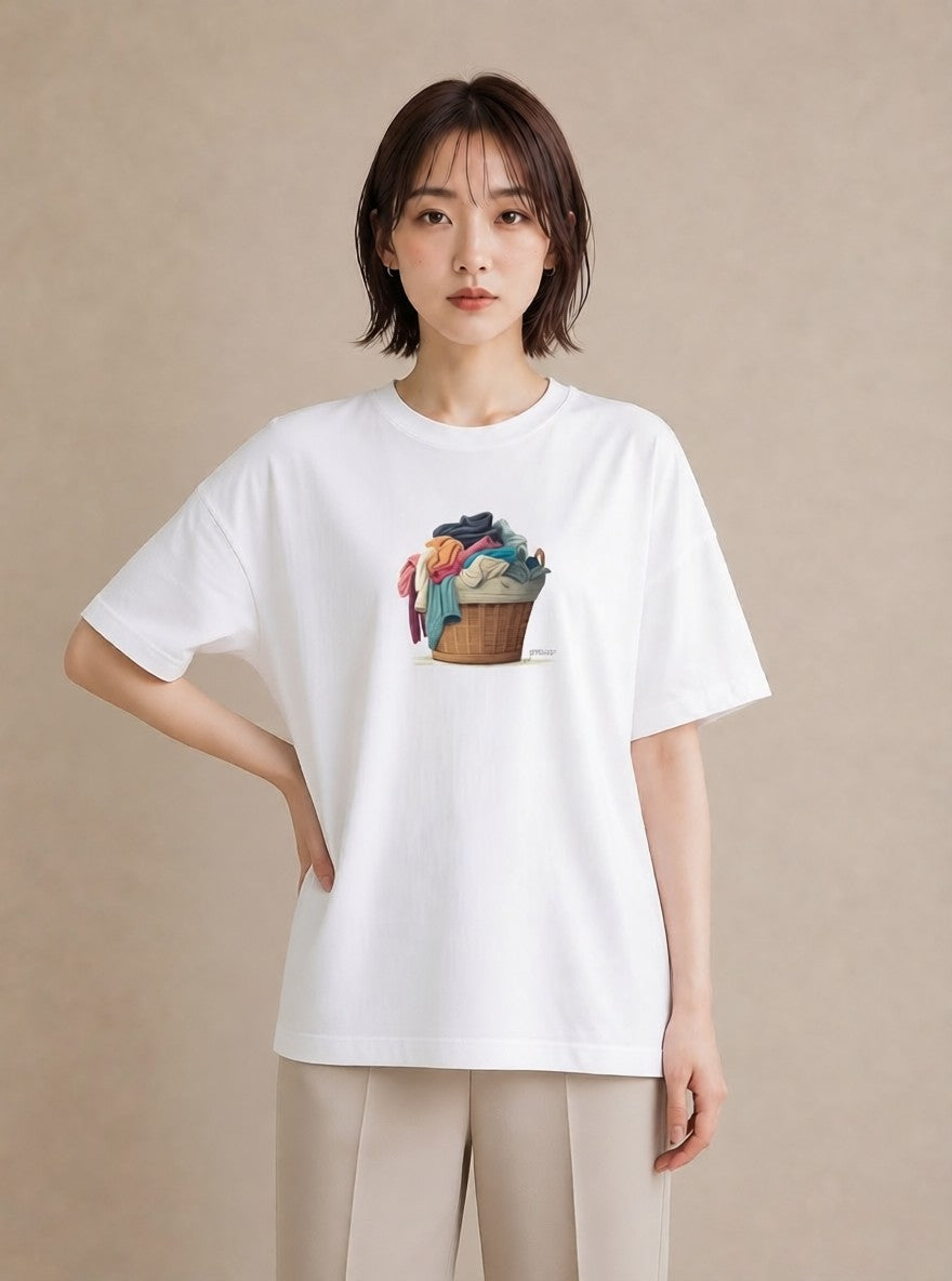 デザインTシャツ レディース 洗濯物 風 ナチュラル アンティーク イラスト ガーリー ペアコーデ 秋コーデ 白T