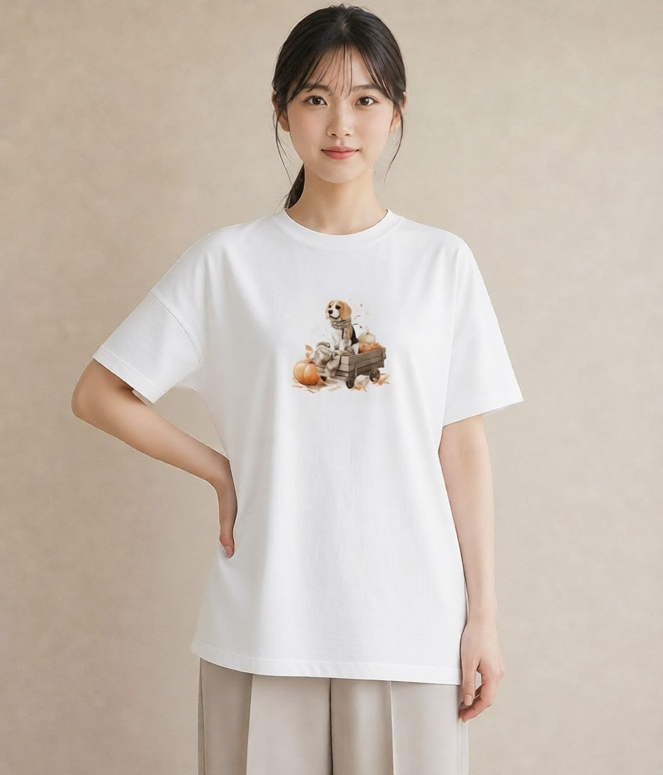 デザインTシャツ レディース ビーグル 犬 いぬ イラスト ナチュラル 敬老の日 ホワイトデー 白T