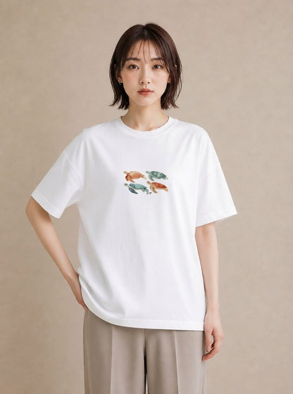 半袖Tシャツ レディース カメ ペット 動物 イラスト 個性的 普段着 週末コーデ 白T
