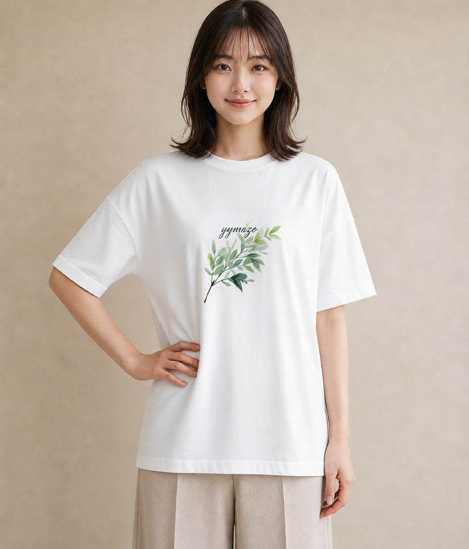 グラフィックTシャツ レディース ユーカリ 植物 ボタニカル イラスト ゆるコーデ ペアコーデ 秋コーデ 白T