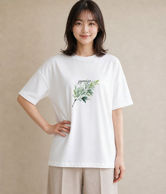 グラフィックTシャツ レディース ユーカリ 植物 ボタニカル イラスト ゆるコーデ ペアコーデ 秋コーデ 白T