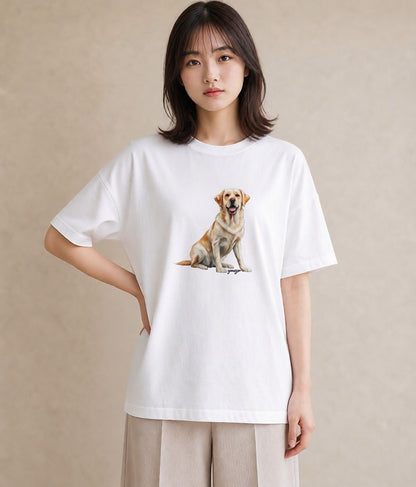 Tシャツ レディース ラブラドールレトリバー 犬 いぬ イラスト ヴィンテージ風 カフェ巡り 女子会 白T