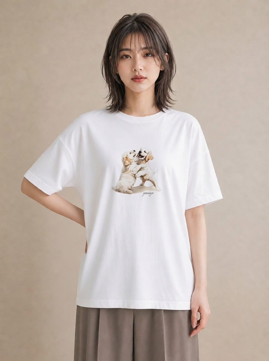 グラフィックTシャツ レディース ゴールデンレトリバー ゴールデン 犬 いぬ イラスト 通勤 在宅 白T