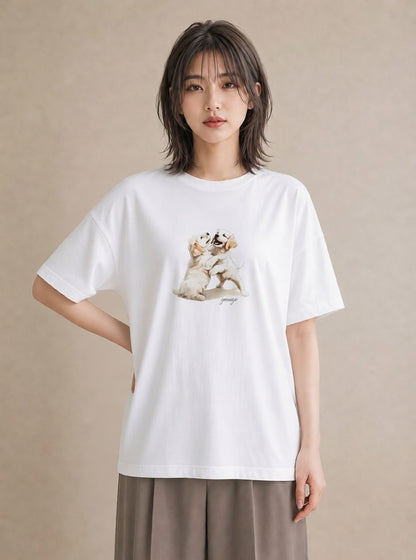 グラフィックTシャツ レディース ゴールデンレトリバー ゴールデン 犬 いぬ イラスト 通勤 在宅 白T