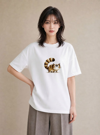 半袖Tシャツ レディース キジトラ 猫 ねこ イラスト ヴィンテージ風 海 カフェ巡り 白T