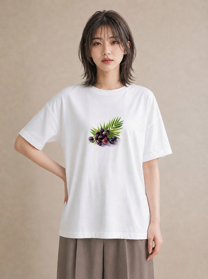 半袖Tシャツ レディース ブルーベリー 食べ物 フード イラスト ナチュラル 通学 誕生日プレゼント 白T