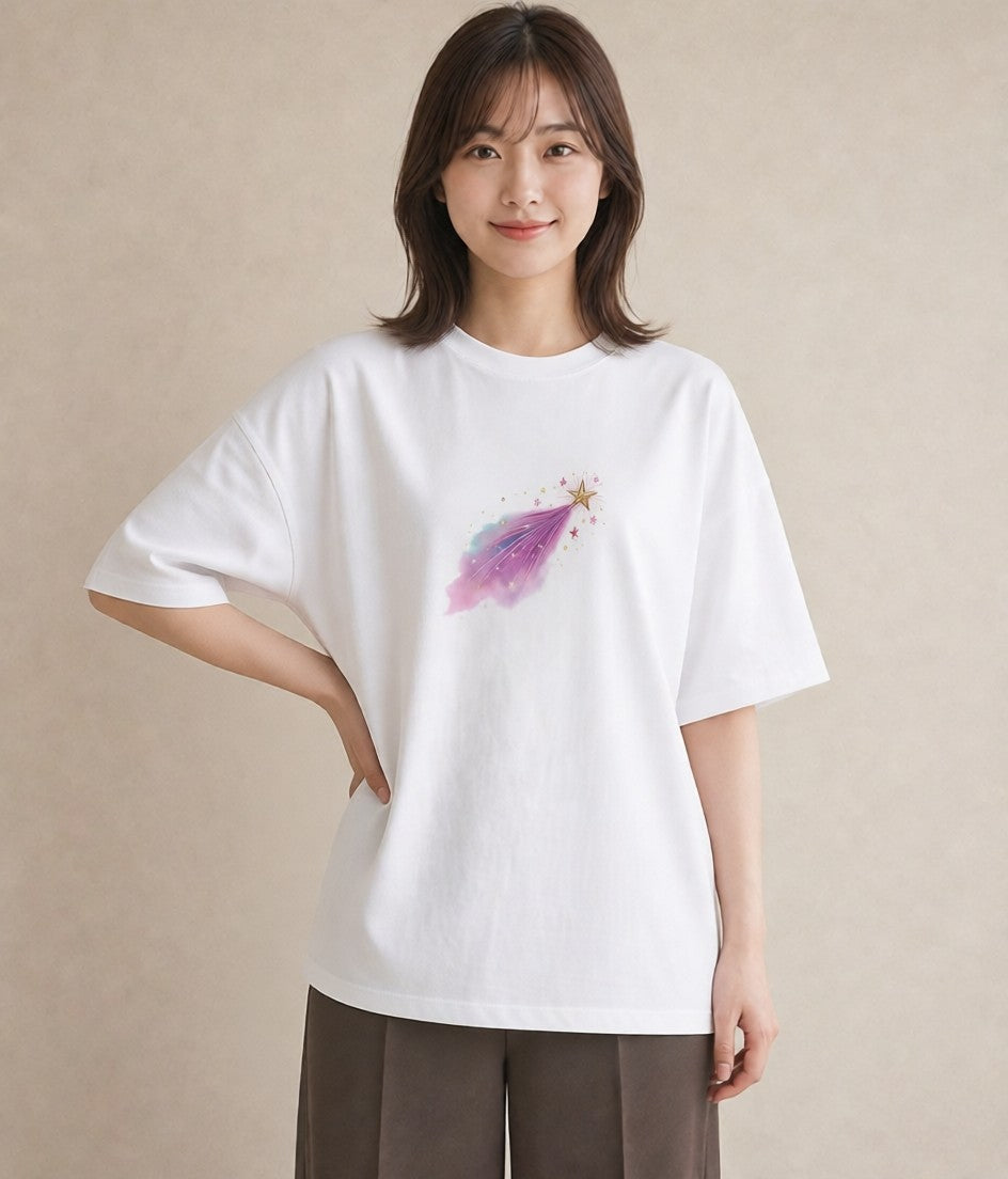 デザインTシャツ レディース オーロラ 星空 宇宙 イラスト ラフカジュアル 姉妹 送別ギフト 白T