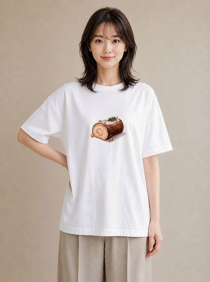 半袖Tシャツ レディース チョコ 食べ物 フード イラスト ポップ 散歩 お出かけ 白T