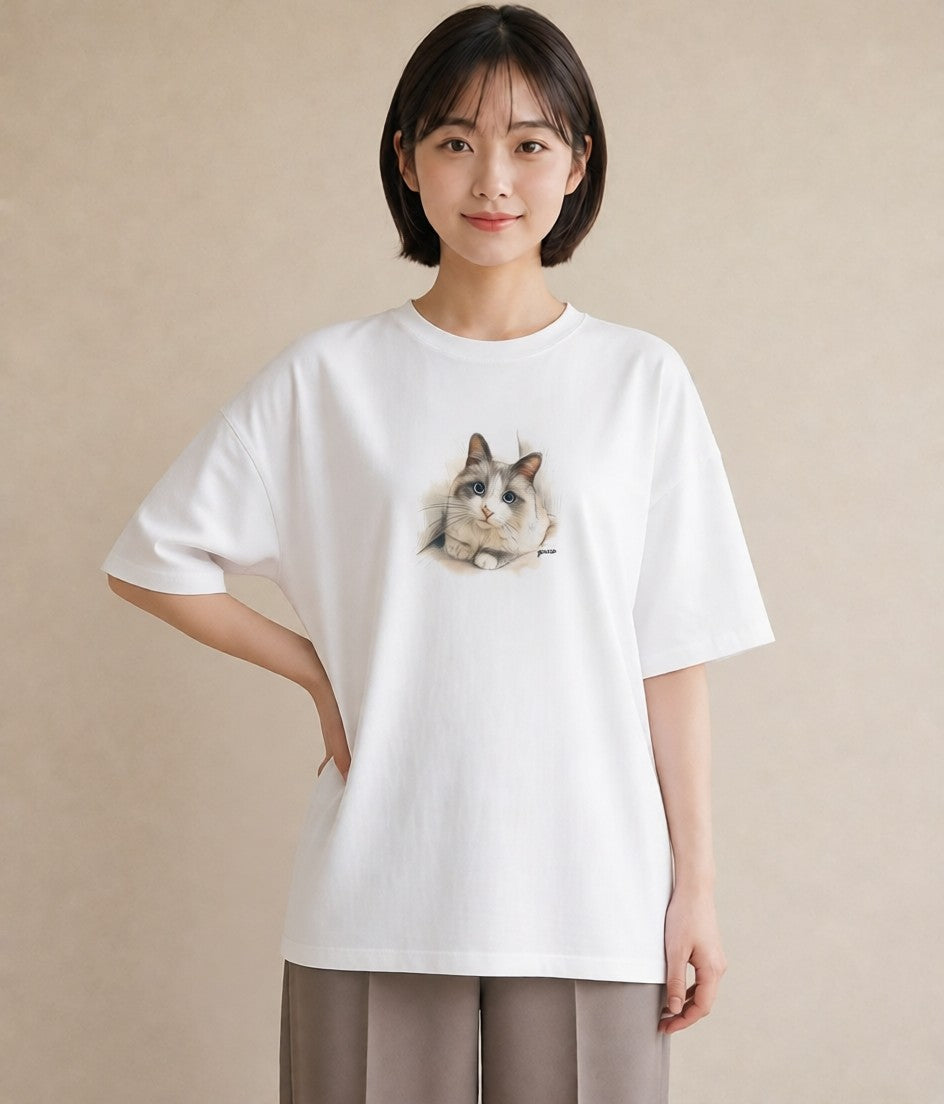 Tシャツ レディース 猫 ねこ イラスト 北欧風 デート 帰省 白T