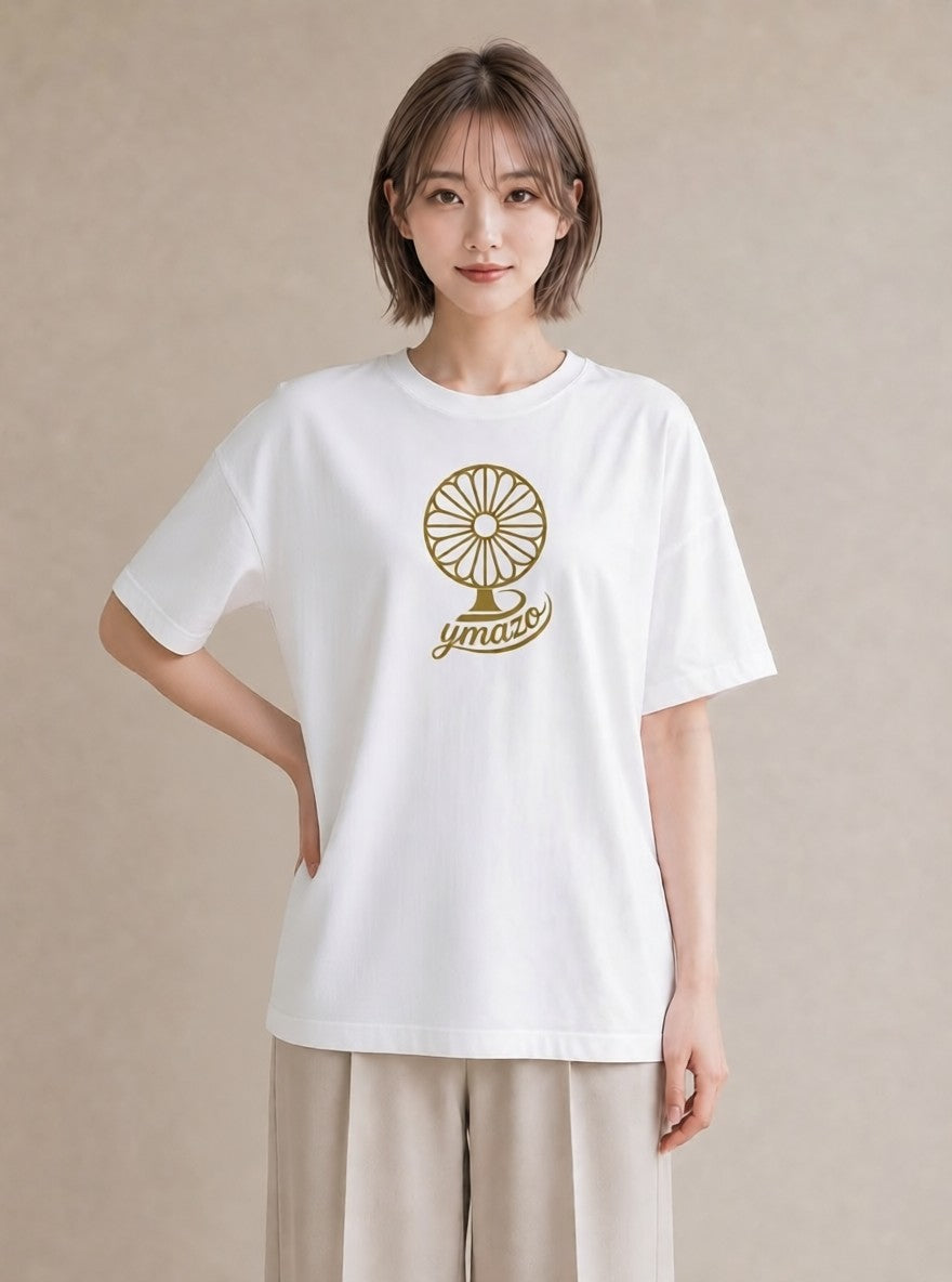 プリントTシャツ レディース 扇子 そよ風 ナチュラル アンティーク イラスト 可愛い カフェ服 クリスマス 白T