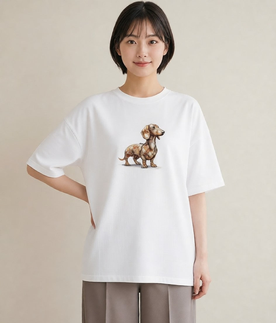 Tシャツ レディース ミニチュアダックスフンド 犬 いぬ イラスト 女性 旅行用 白T