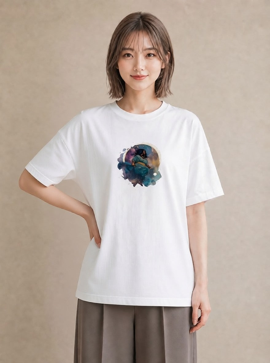 半袖Tシャツ レディース 魚座 星空 宇宙 イラスト 抜け感 ミセス 春コーデ 白T