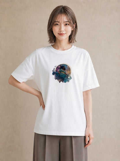 半袖Tシャツ レディース 魚座 星空 宇宙 イラスト 抜け感 ミセス 春コーデ 白T