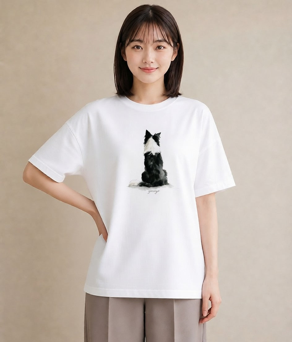 半袖Tシャツ レディース ボーダーコリー 犬 いぬ イラスト 個性的 ルームウェア ギフト 白T