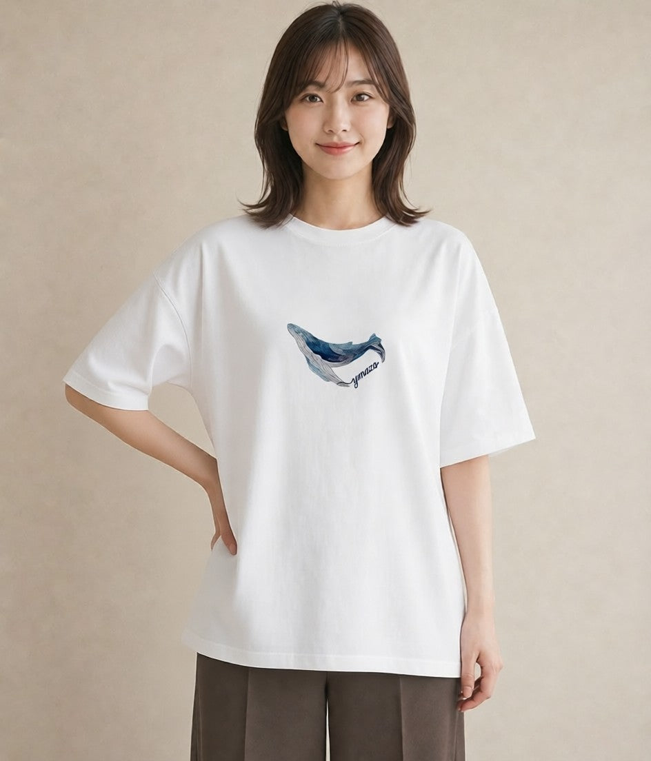 デザインTシャツ レディース クジラ 海の生き物 海 イラスト シンプル 休日 ペアコーデ 白T