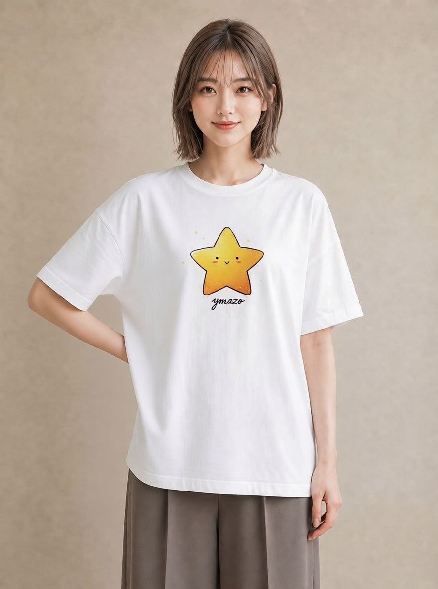半袖Tシャツ レディース 星 星空 宇宙 イラスト フェミニン 普段着 週末コーデ 白T