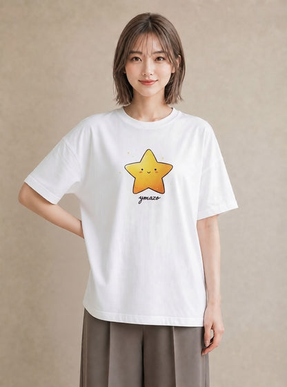 半袖Tシャツ レディース 星 星空 宇宙 イラスト フェミニン 普段着 週末コーデ 白T