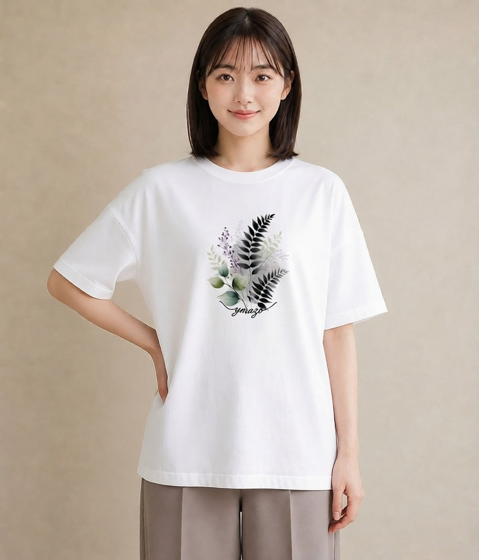 デザインTシャツ レディース シダ 植物 ボタニカル イラスト シック 帰省 ラフ 白T