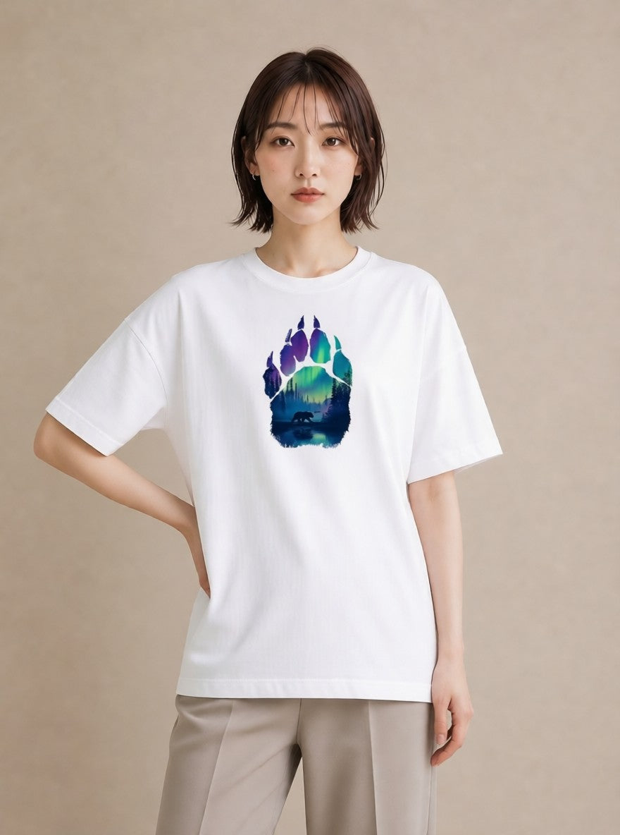 プリントTシャツ レディース オーロラ 星空 宇宙 イラスト ユニーク 在宅 公園 白T