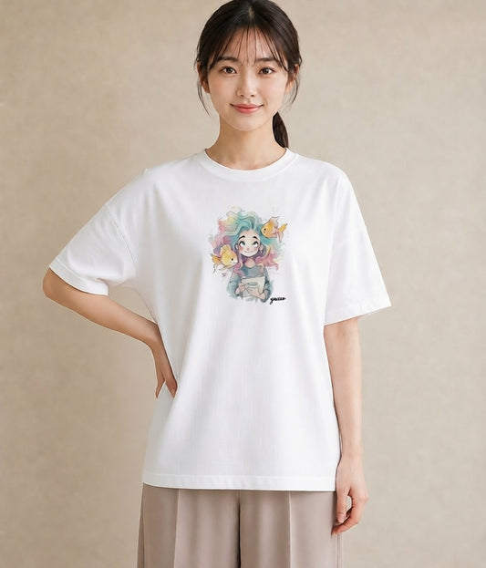 グラフィックTシャツ レディース 人魚 海の生き物 海 イラスト ガーリー 普段着 週末コーデ 白T