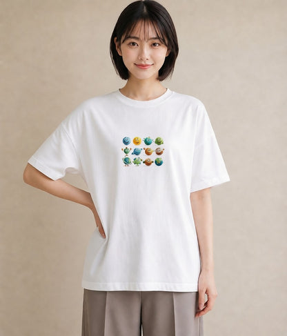 グラフィックTシャツ レディース 惑星 星空 宇宙 イラスト こなれ感 春服 ミセス 白T