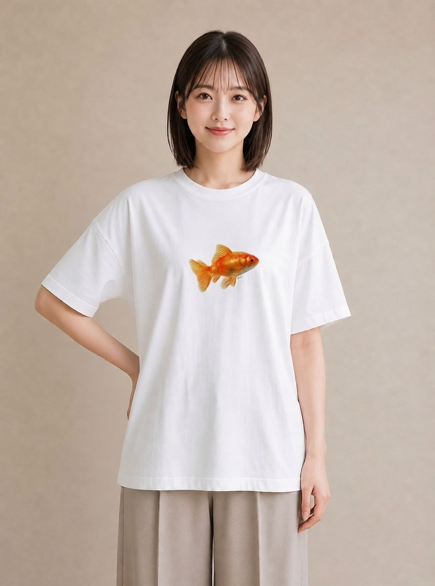 グラフィックTシャツ レディース らんちゅう ペット 動物 イラスト アート風 週末コーデ 敬老の日 白T