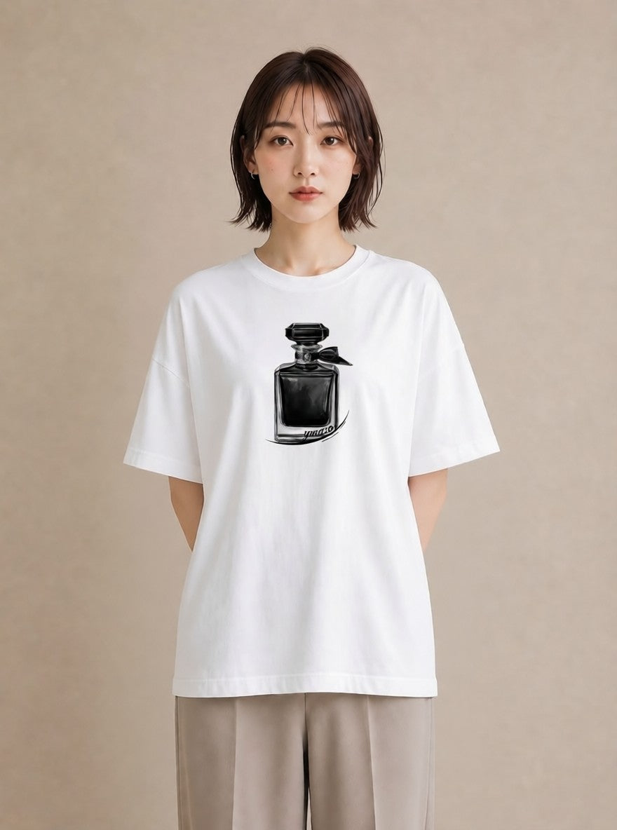 プリントTシャツ レディース 香水 香水瓶 パフューム イラスト カフェ巡り 女子会 白T