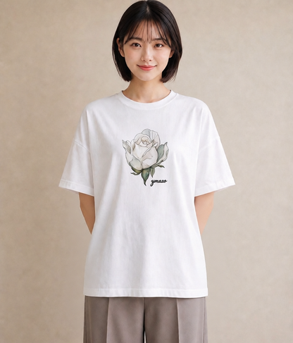 半袖Tシャツ レディース 椿 花 花柄 イラスト 上品 誕生日プレゼント 綿100 白T