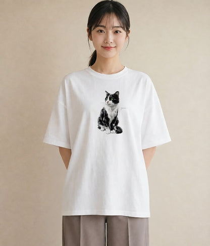 Tシャツ レディース メインクーン 猫 ねこ イラスト 淡色 通勤 在宅 白T