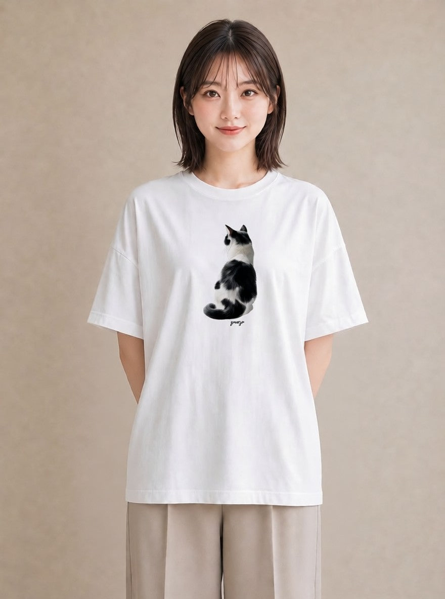 プリントTシャツ レディース サバトラ 猫 ねこ イラスト 上品 カジュアルコーデ 買い物 白T