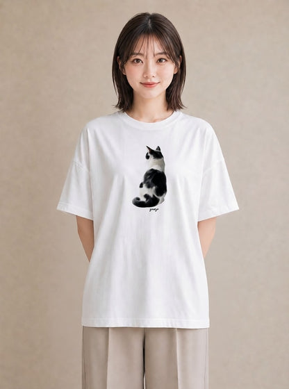 プリントTシャツ レディース サバトラ 猫 ねこ イラスト 上品 カジュアルコーデ 買い物 白T