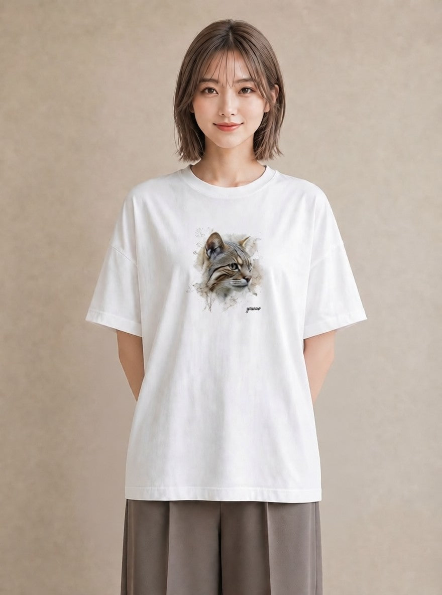 グラフィックTシャツ レディース ぶち猫 猫 ねこ イラスト アート風 クリスマス 旅行 白T