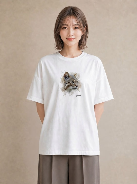グラフィックTシャツ レディース ぶち猫 猫 ねこ イラスト アート風 クリスマス 旅行 白T