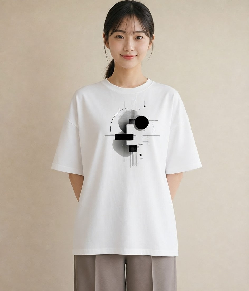 デザインTシャツ レディース 幾何学 ミニマル ジオメトリック イラスト カジュアル 女性向けギフト 散歩 白T