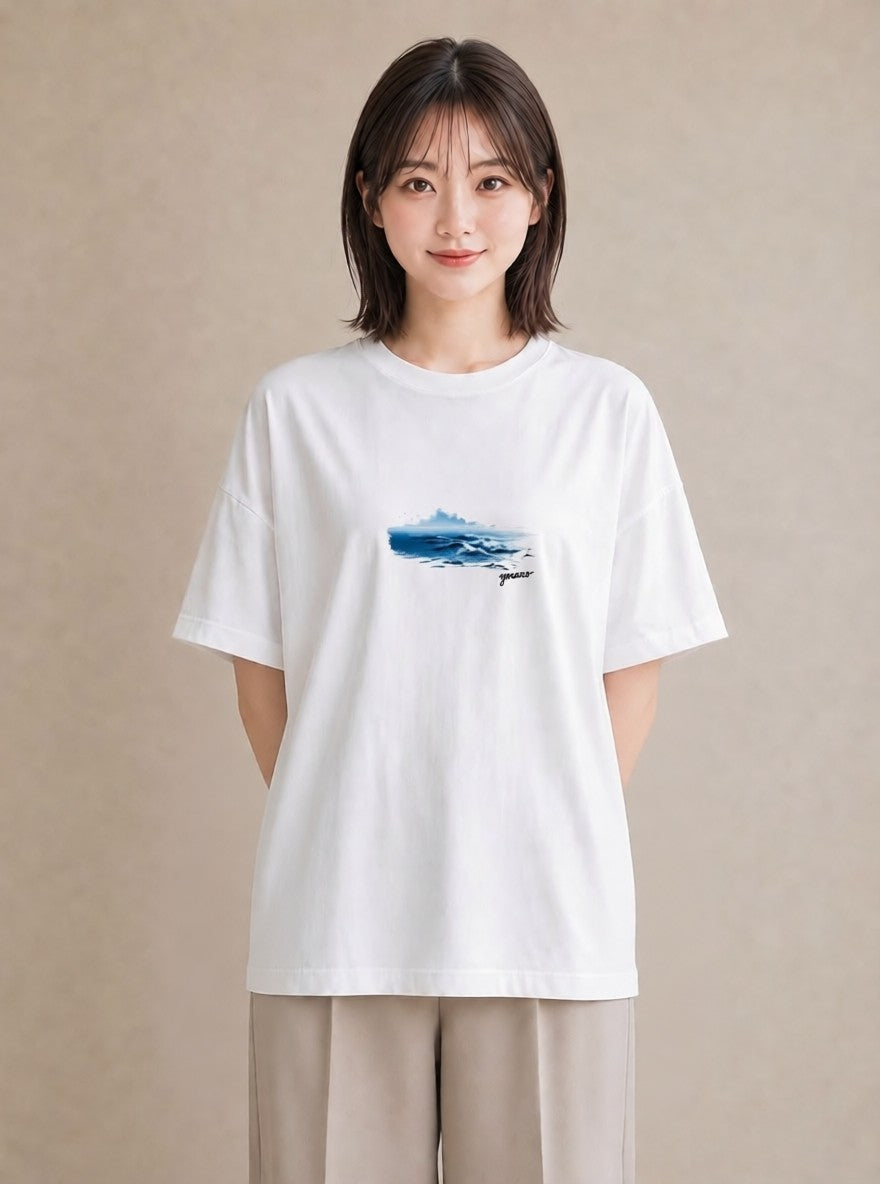 デザインTシャツ レディース 海 星空 宇宙 イラスト 旅行コーデ 親子 20代 白T