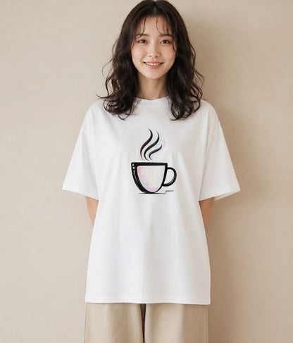 半袖Tシャツ レディース コーヒー カフェ 珈琲 イラスト 手描き風 送別ギフト 通勤 白T