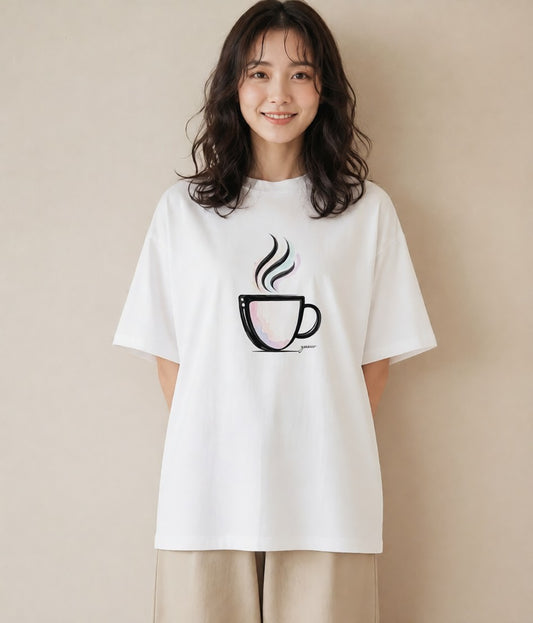 半袖Tシャツ レディース コーヒー カフェ 珈琲 イラスト 手描き風 送別ギフト 通勤 白T