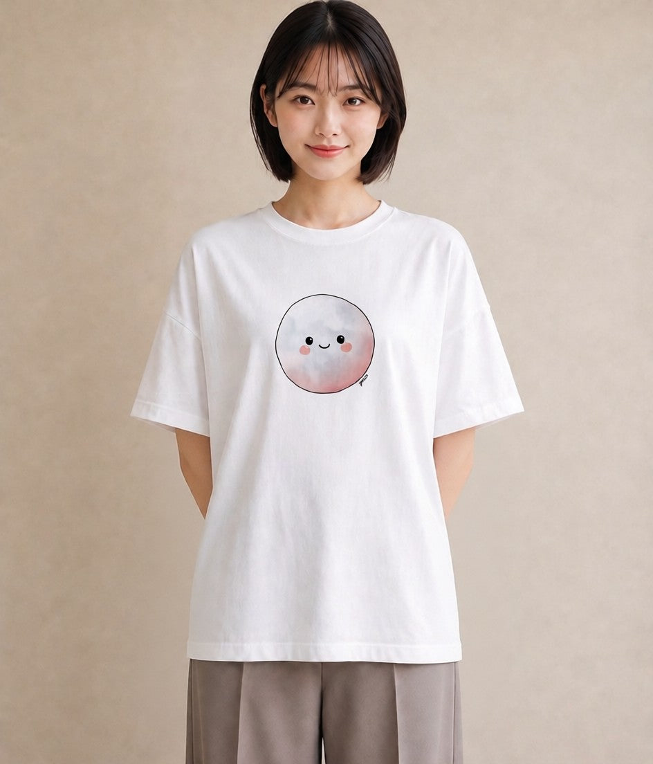 半袖Tシャツ レディース 月 星空 宇宙 イラスト 淡色 買い物 夏コーデ 白T